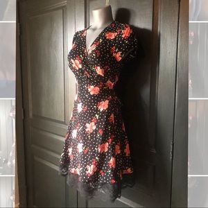 Floral Black Lace Wrap Dress